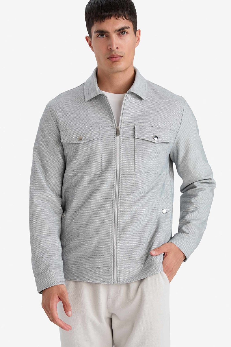DeFacto Grey Man Slim Fit Zip-Up Lined Jacket Casual - Image 3